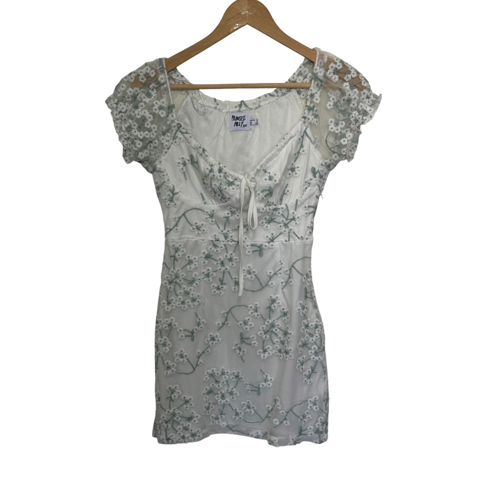 Princess Polly Womens White Floral Caleigh Mini Dress 2 Embroidered Milkmaid